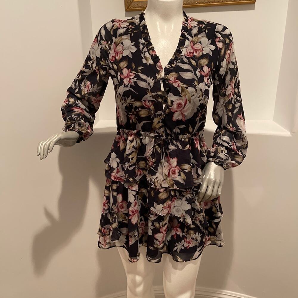 SHILLA THE LABEL Long Sleeve Green Multi Floral Mini Cocktail Party Dress  Sz L